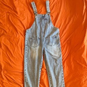 Classic Light Wash Denim Cropped Overalls Small